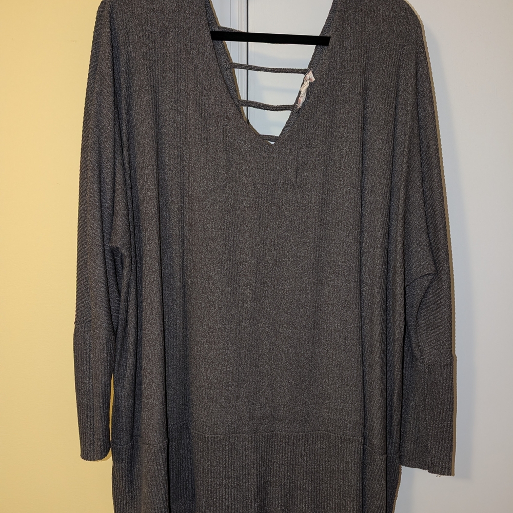 Pink Rose Charcoal V-Neck Tunic